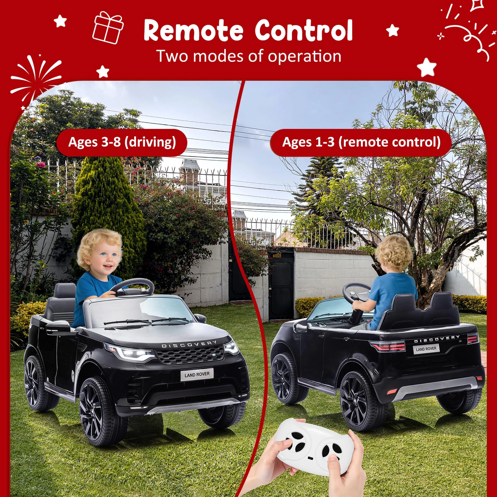 Enjyam 12V Licensed Land Rover 2-Seater Ride On Car for Kids, Battery Powered Electric Vehicle with Remote, LED Lights