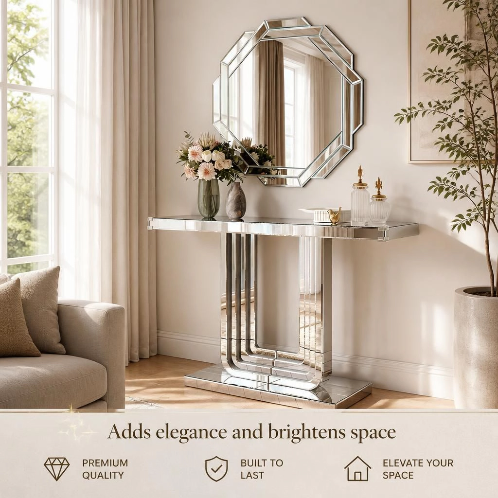 GOODSILO Long Narrow Console Table with Tempered Glass Top