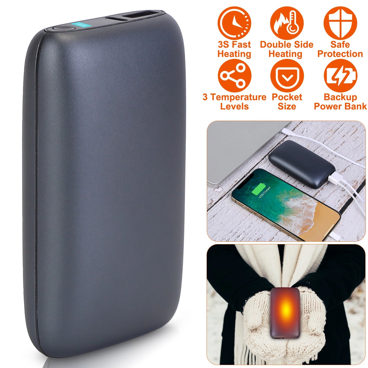 GBruno Double-Sided 10000mAh Hand Warmer Power Bank