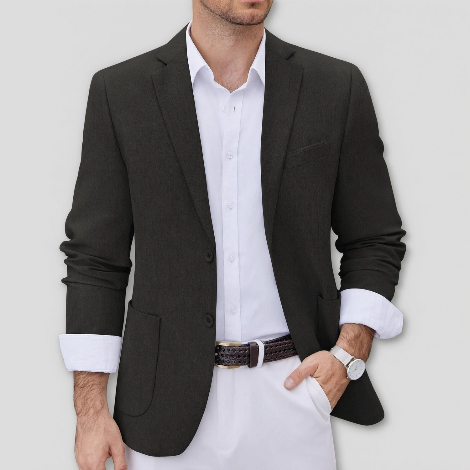 COOFANDY Mens Two Button Blazer Notch Lapel Slim Fit Sport Coat Casual Beige Jacket