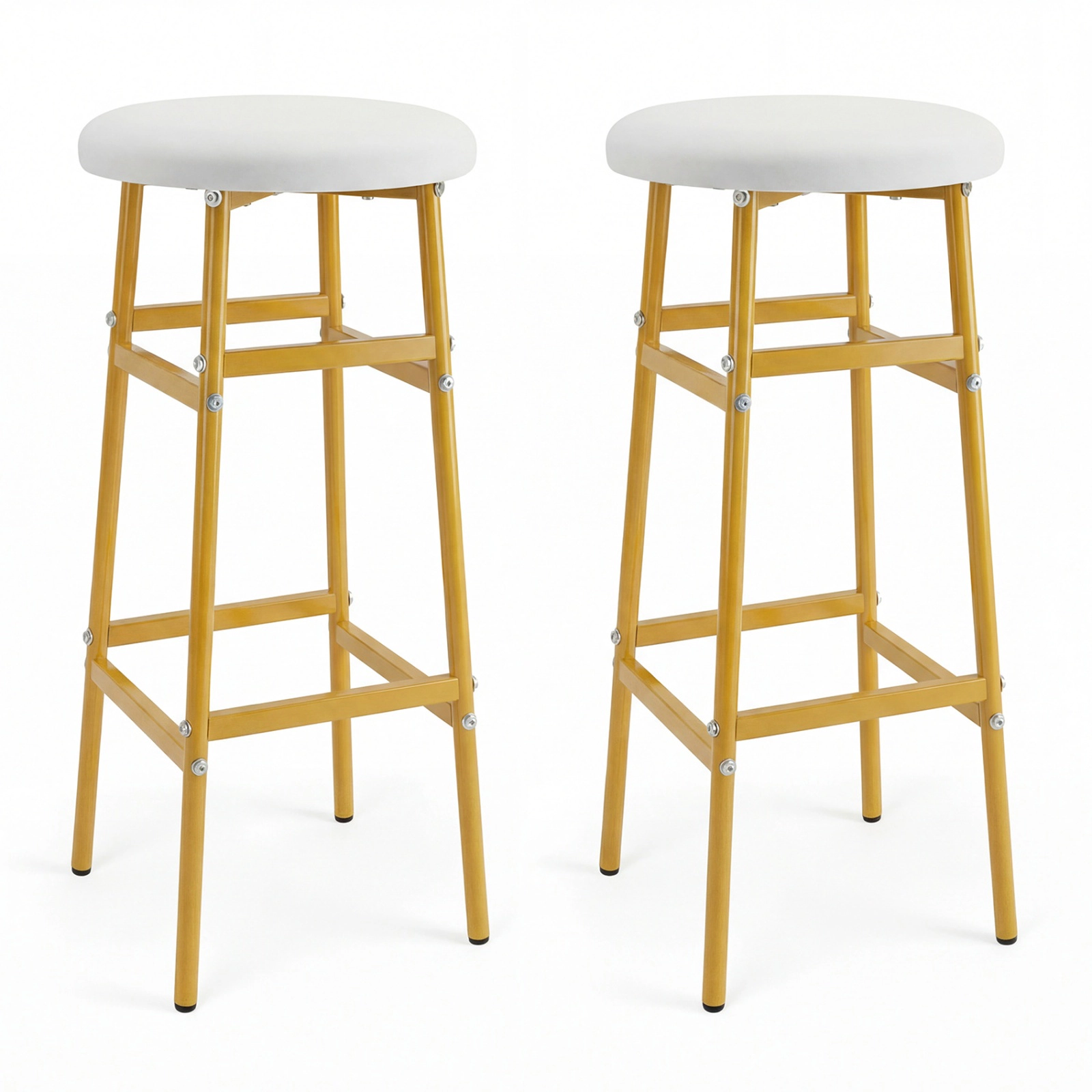 SUGIFT Upholstered Seat and Two-Level Footrest Set of 2 Metal Bar Stools