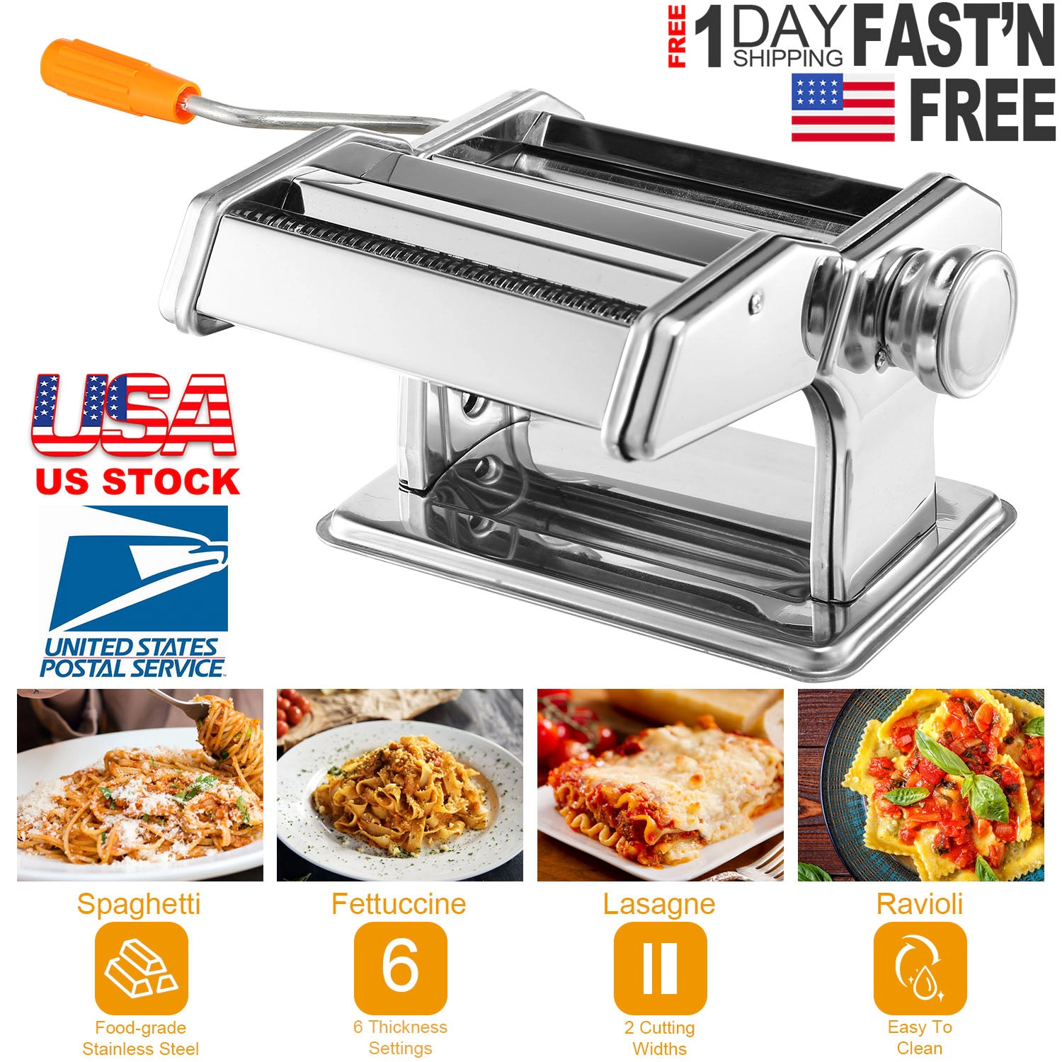GBruno Stainless Steel Pasta Maker Roller Machine
