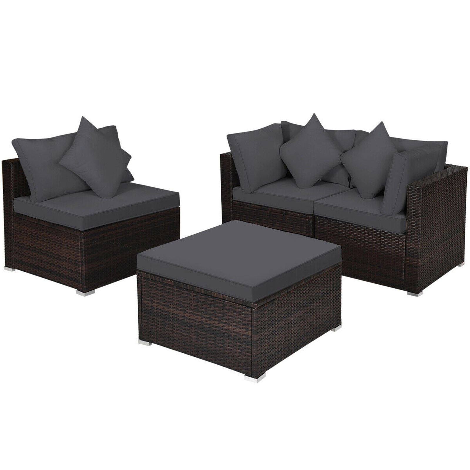 SUGIFT 4 Piece Patio Rattan Wicker Furniture Set Gray with Ottoman and Cushions