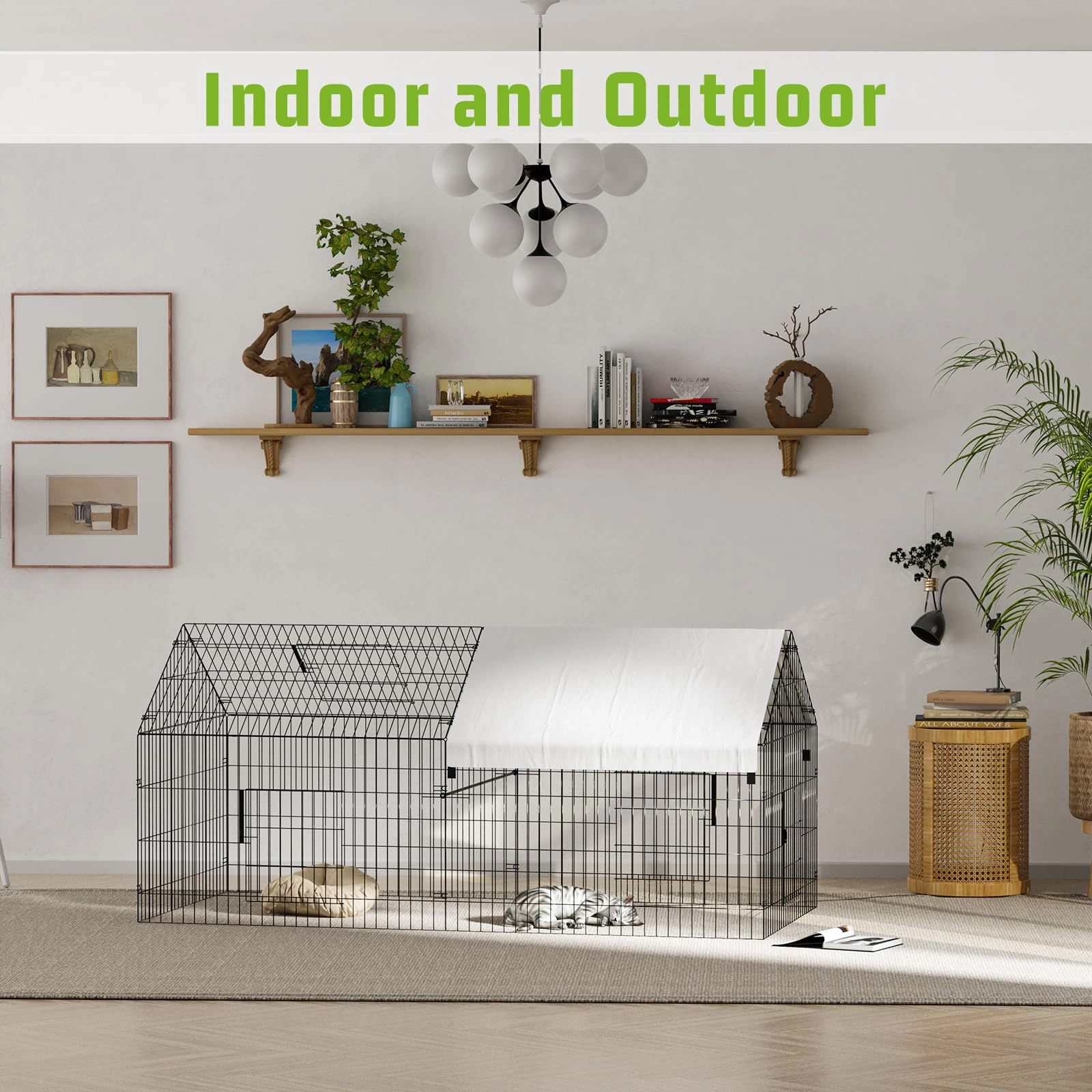 Walk-In Poultry Chicken Coop, Portable Metal Rabbit Habitat Cage with Waterproof Protective Cover