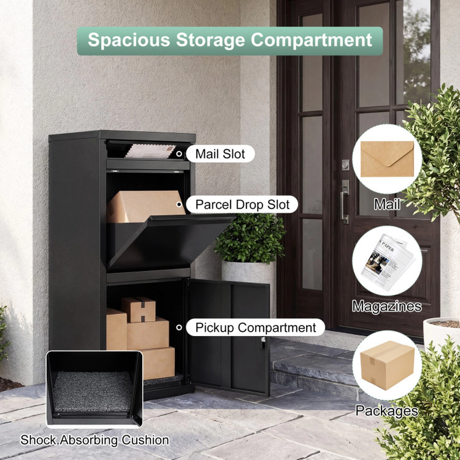 SUGIFT Anti-Theft Baffle Galvanized Steel Lockable Package Delivery Box 16-in x 15-in x 40-in 110-lb Capacity Black