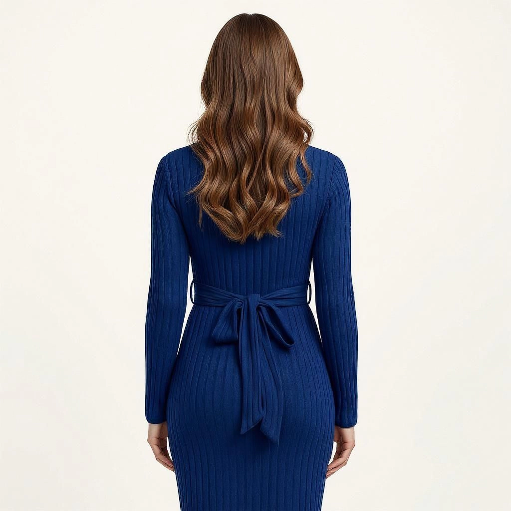 Anna-Kaci Women's Ribbed Knit Long Sleeve Front Twist Maternity Dress