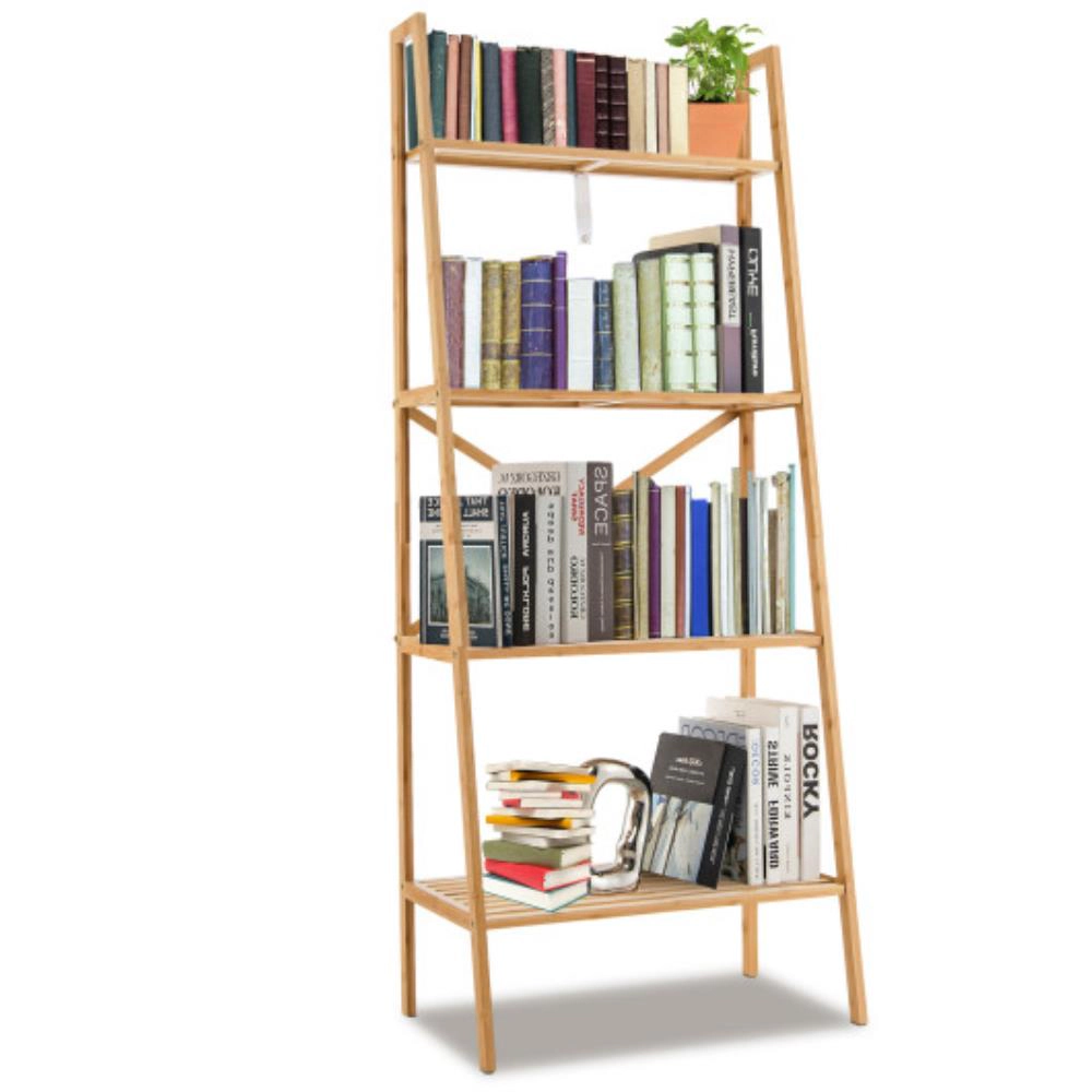 Hivvago Bamboo Ladder Bookcase with 4 Shelves