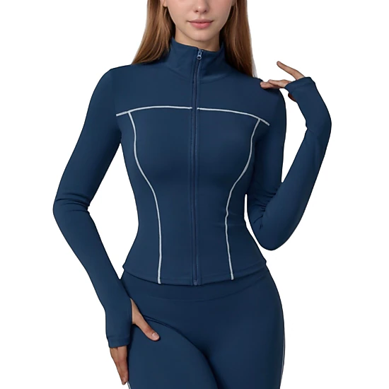 Anna-Kaci Women's Fitted Zip-Up Activewear Jacket with High Collar Long Sleeves and Contour Seaming for Workout Wear