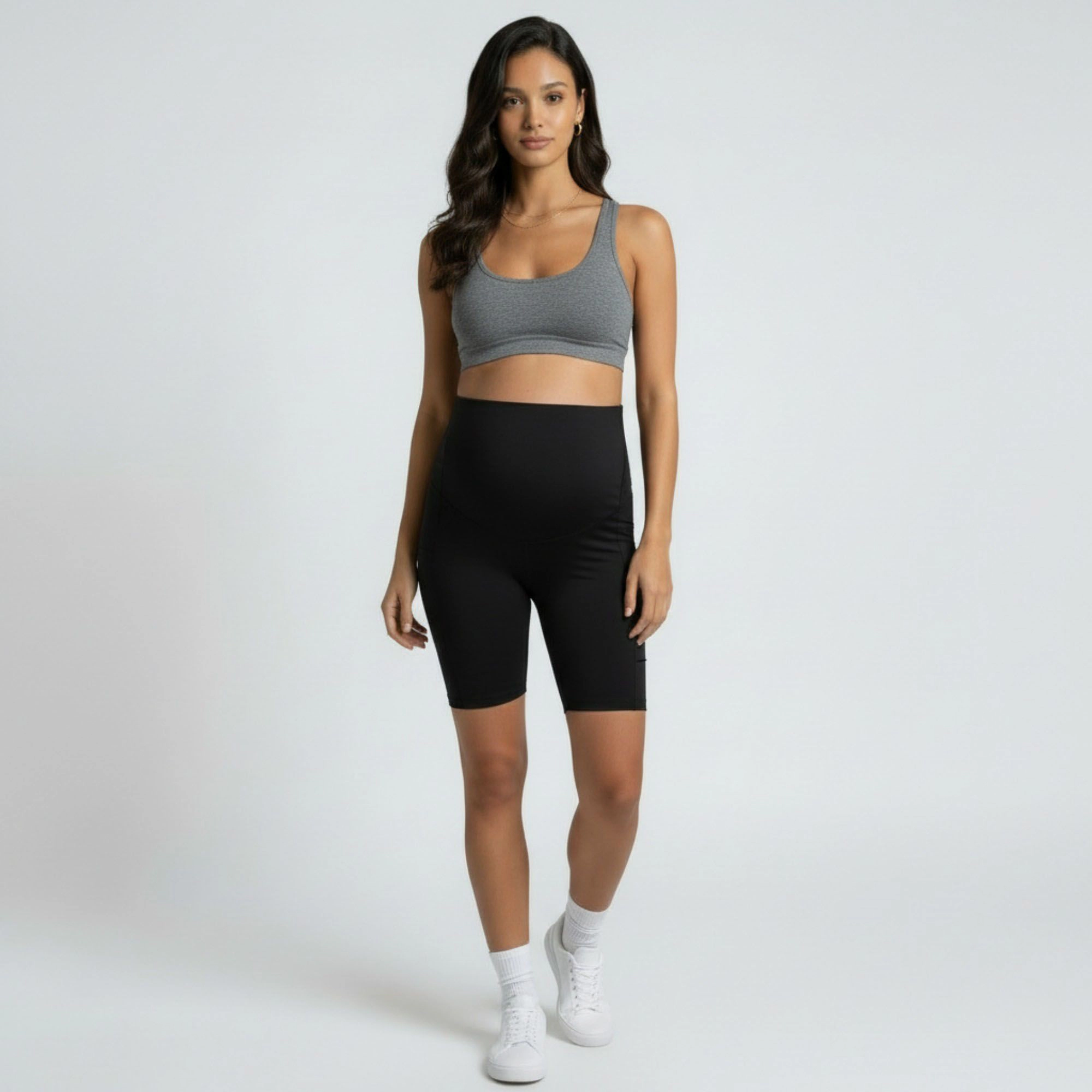 Anna-Kaci Women's High Waist Maternity Bike Shorts with Over Belly Panel Stretch Activewear Workout