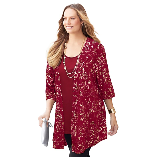 Catherines Women's Plus Size Black Label Metallic Cardigan
