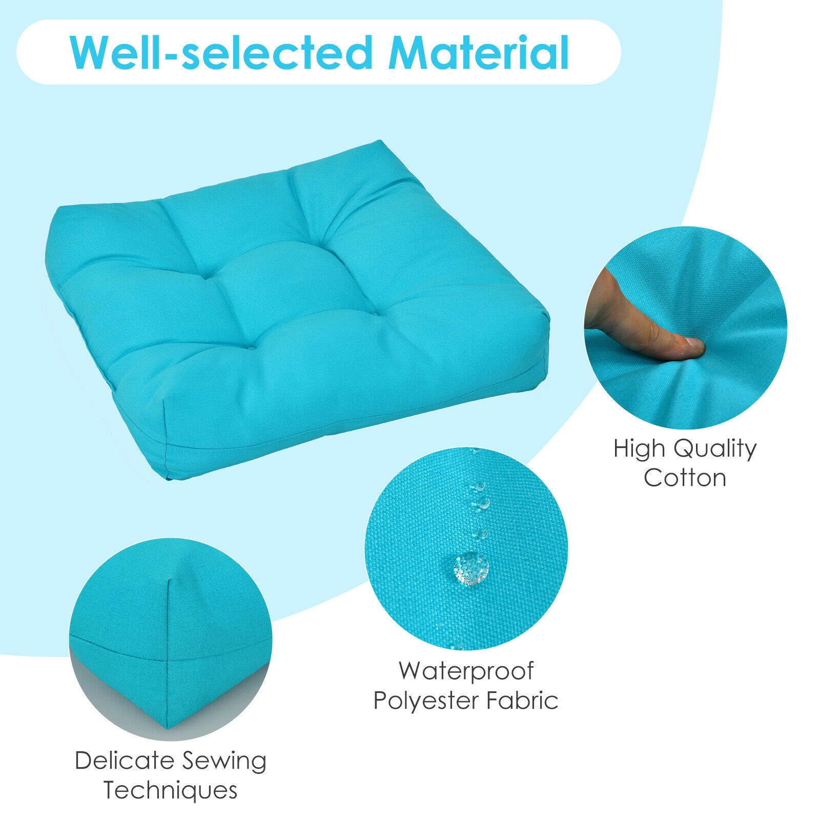 SlickBlue Square Patio Furniture Seat Cushions with Cotton Filling