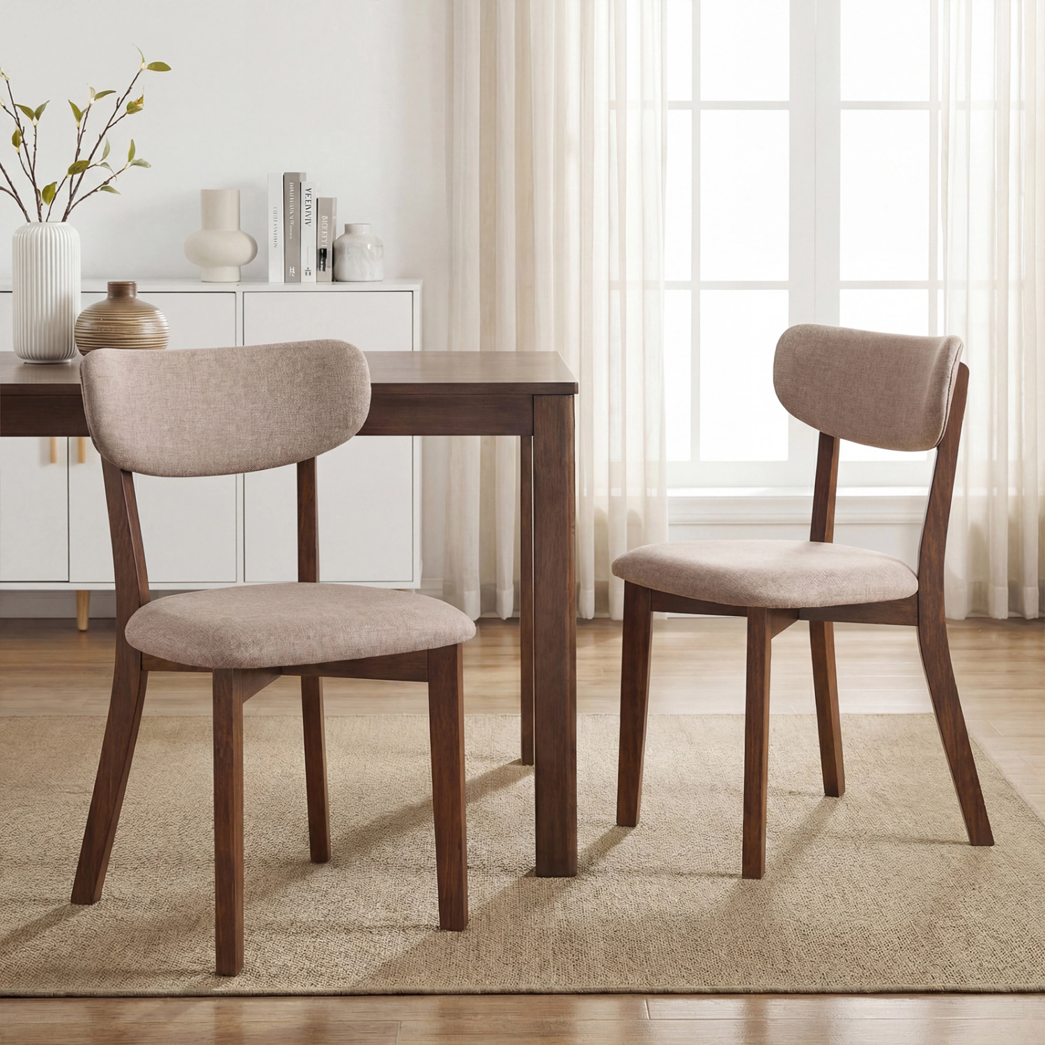 LJG Dining Chairs Set of 2 Upholstered Mid-Back Chairs with Solid Rubber Wood Frame