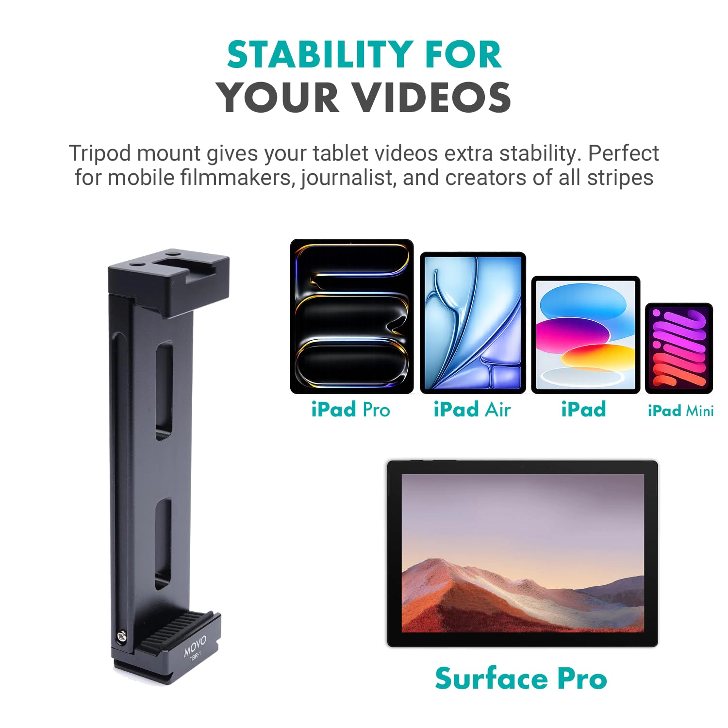 Movo Tablet Vlogging Kit for iPad Pro, Air, Mini and Android Tablets – Full-Size Tripod, Mic, LED Light and Tablet