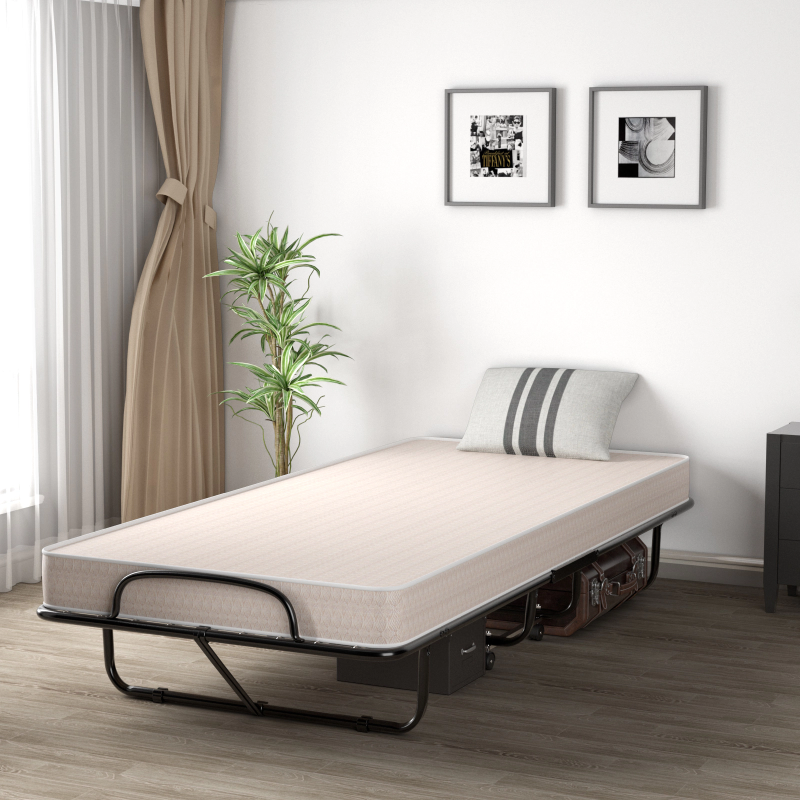 SUGIFT Twin Rollaway Guest Bed with Memory Foam Mattress, Beige