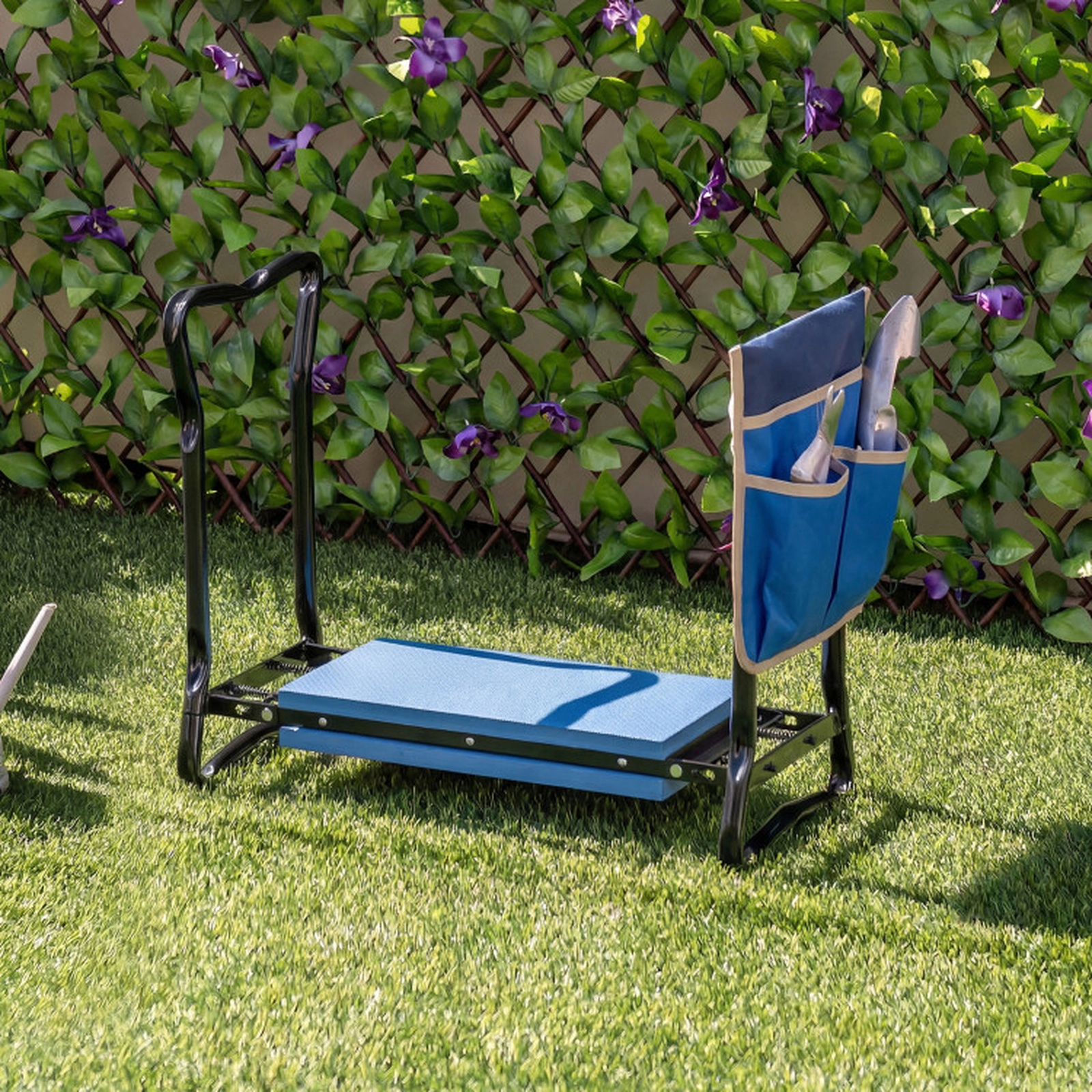 SUGIFT Folding Steel Frame Handle EVA Seat Pad Garden Kneeler Stool 23-in x 11-in x 19.5-in 300-lb Capacity Blue