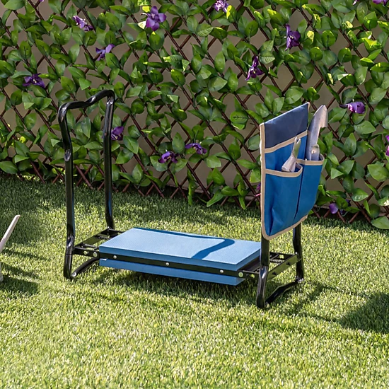 SUGIFT Folding Steel Frame Handle EVA Seat Pad Garden Kneeler Stool 23-in x 11-in x 19.5-in 300-lb Capacity Blue