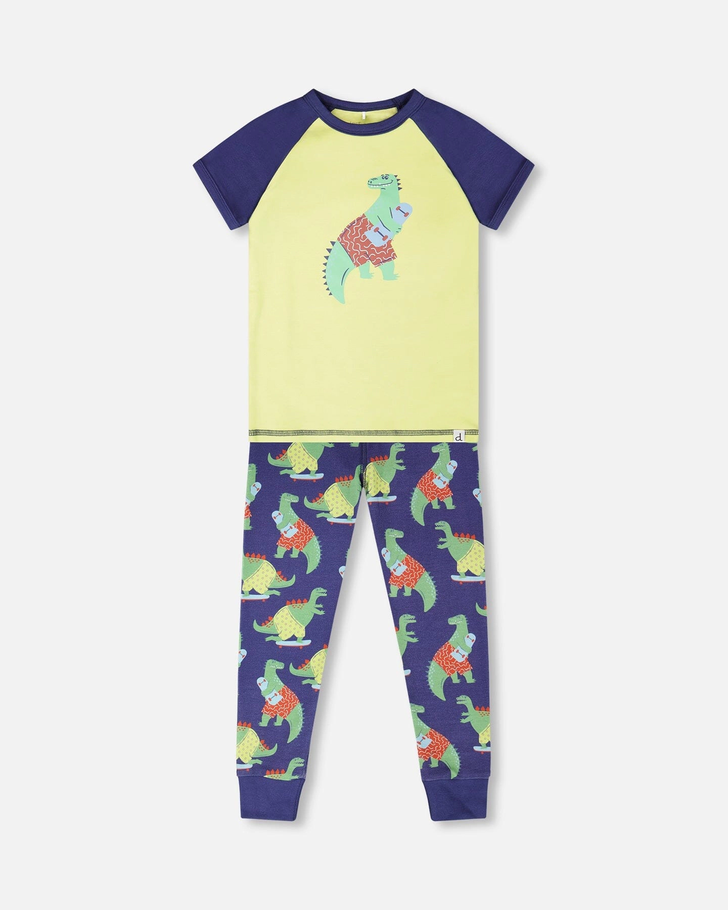 Deux par Boys Organic Cotton Two-Piece Pyjama Set Blue Dino Print