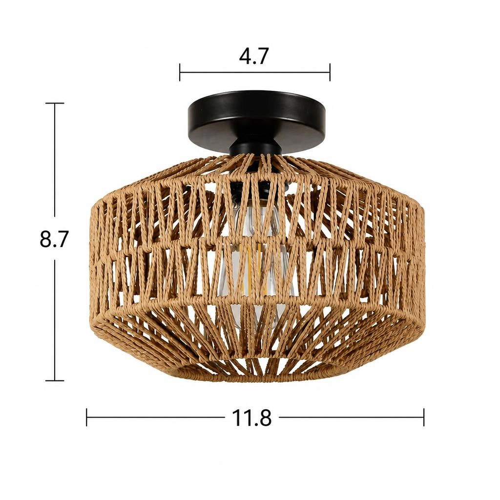 ELEMENT ACE Round Woven Rattan Flush Mount Ceiling Light