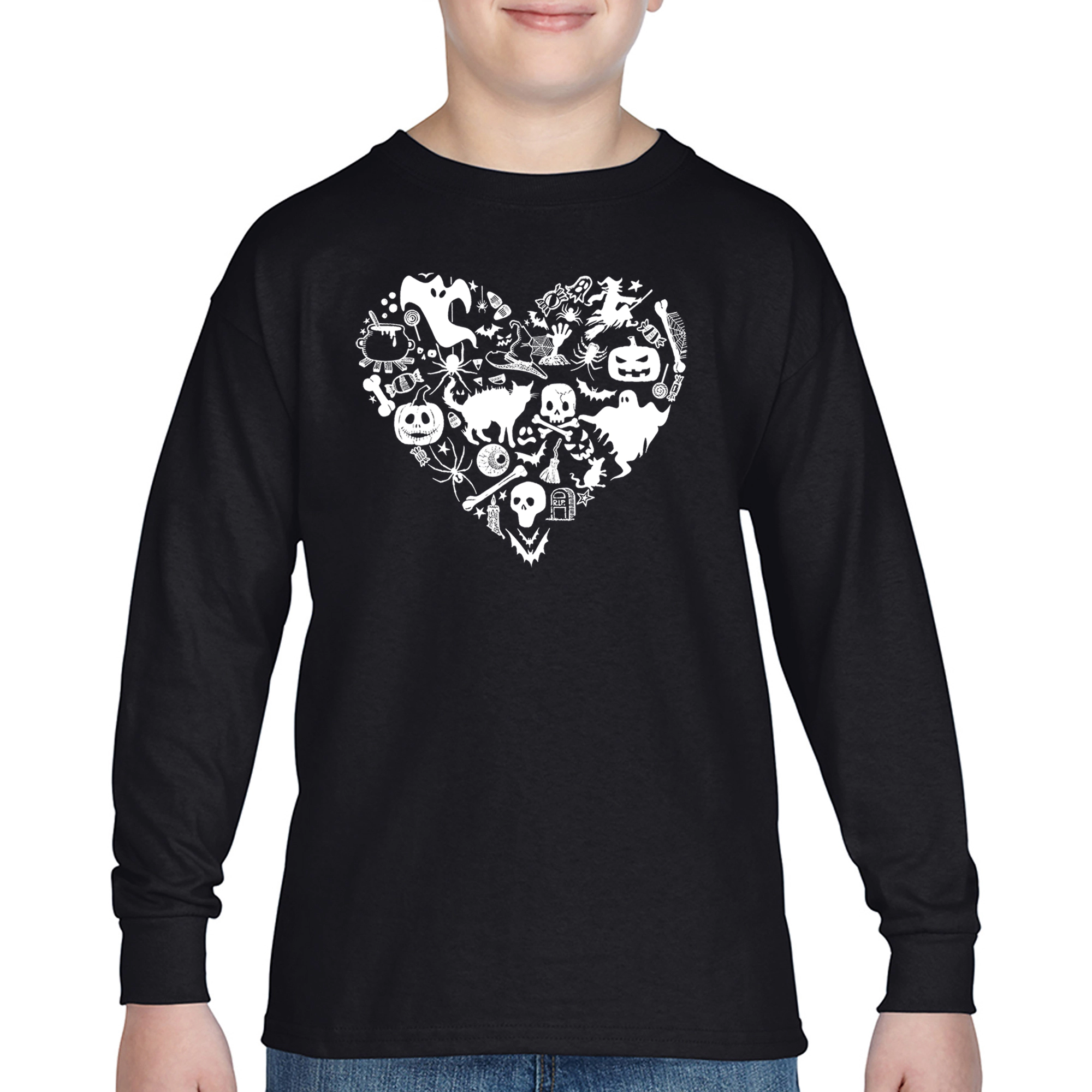 LA Pop Art Boys Long Sleeve T-Shirt - Halloween Heart