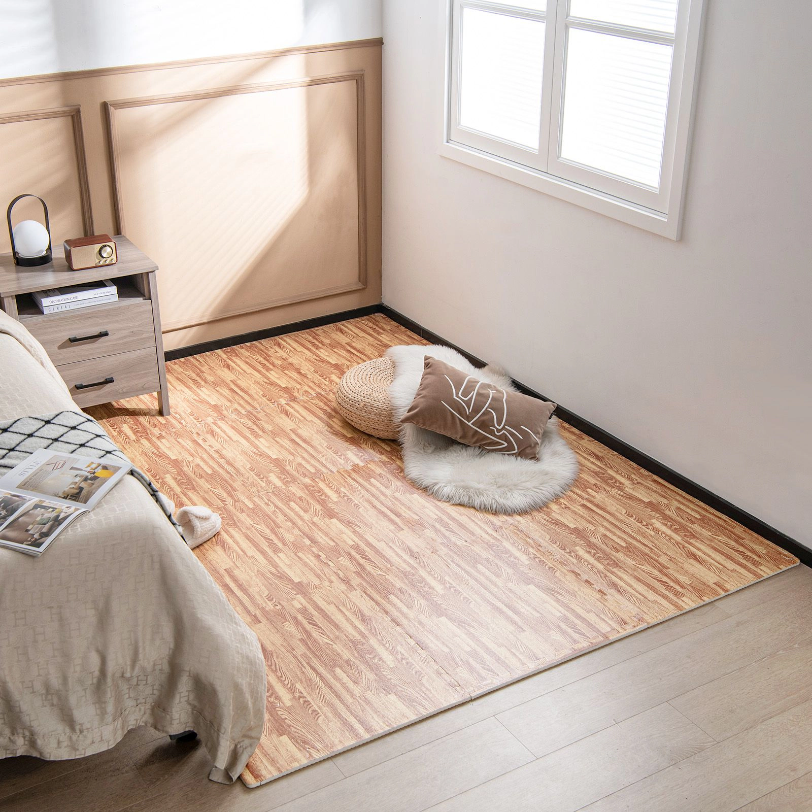 SlickBlue Brown Square EVA Foam Floor Mat Tiles with Borders