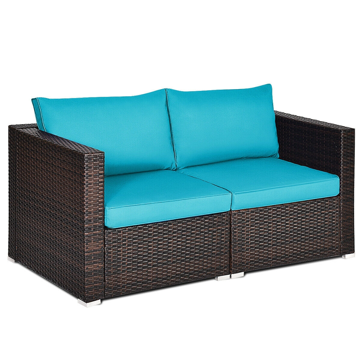 LJG 2PCS Patio Rattan Sectional Conversation Sofa Set