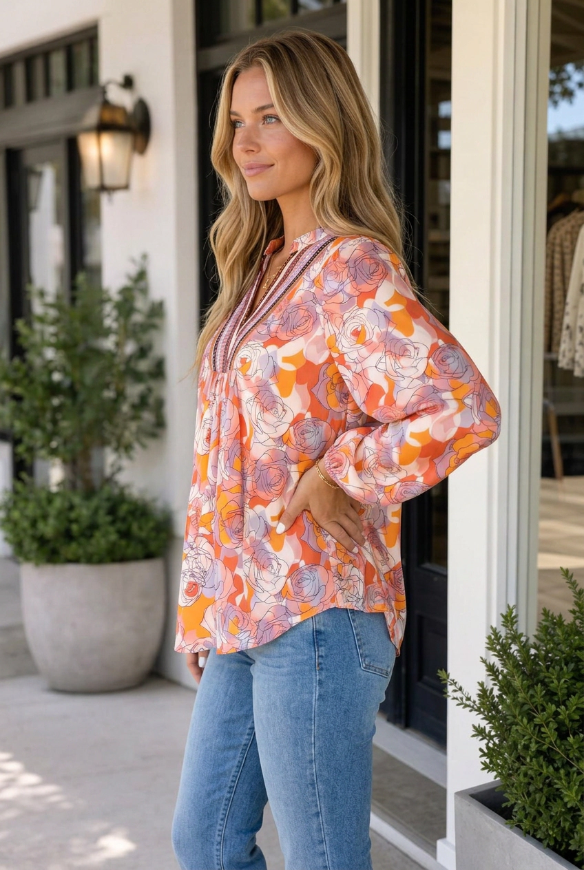 Threaded Pear Lillian Sleeve Shift Blouse Long Top