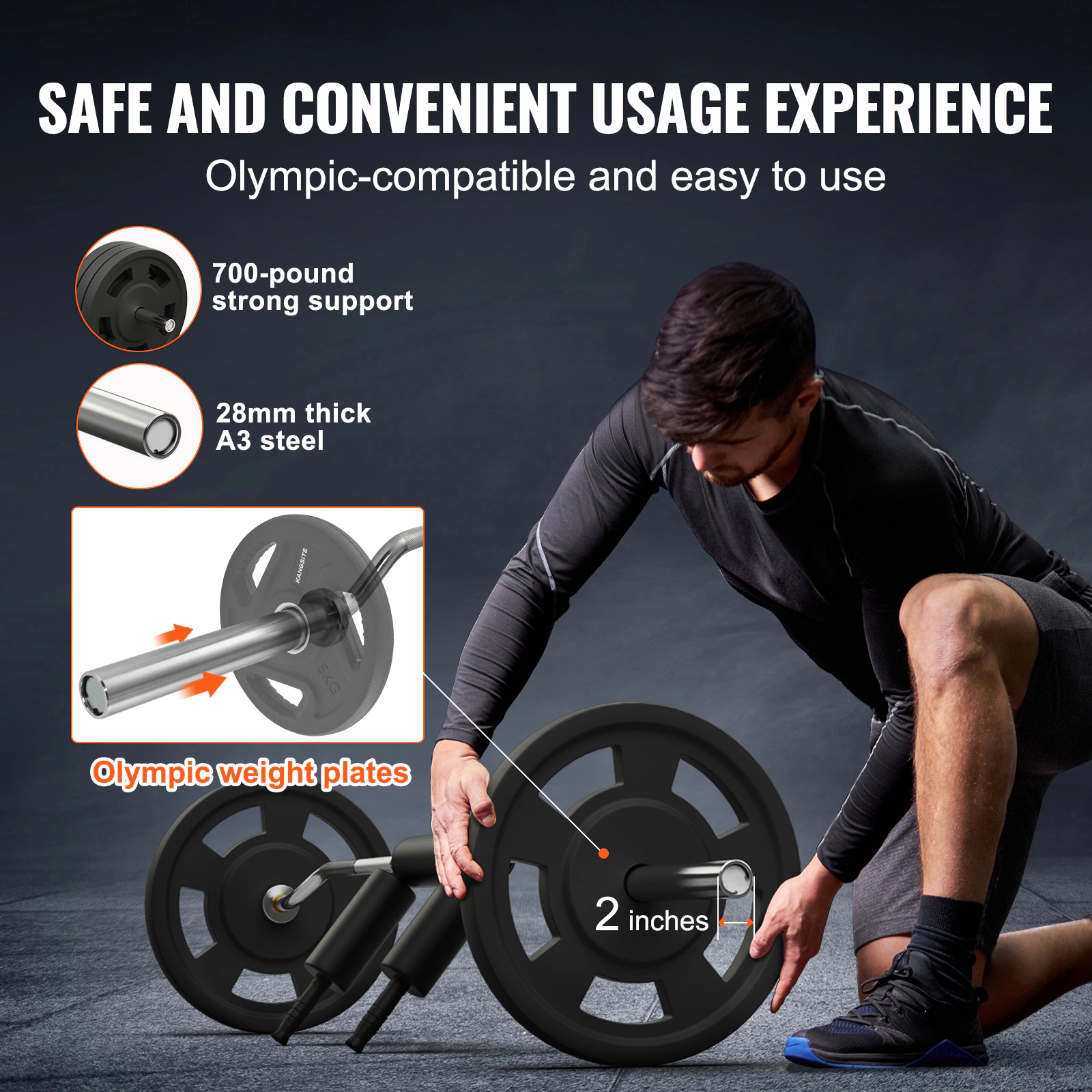 HONGGE Safety Squat Bar with Shoulder & Arm Pads, 700 lbs Capacity, Fits 2-Inch Plates for Front Squats & Lunges