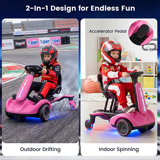 SUGIFT 6V Kids Electric Drift Go Kart with Light-Up Wheels and ...