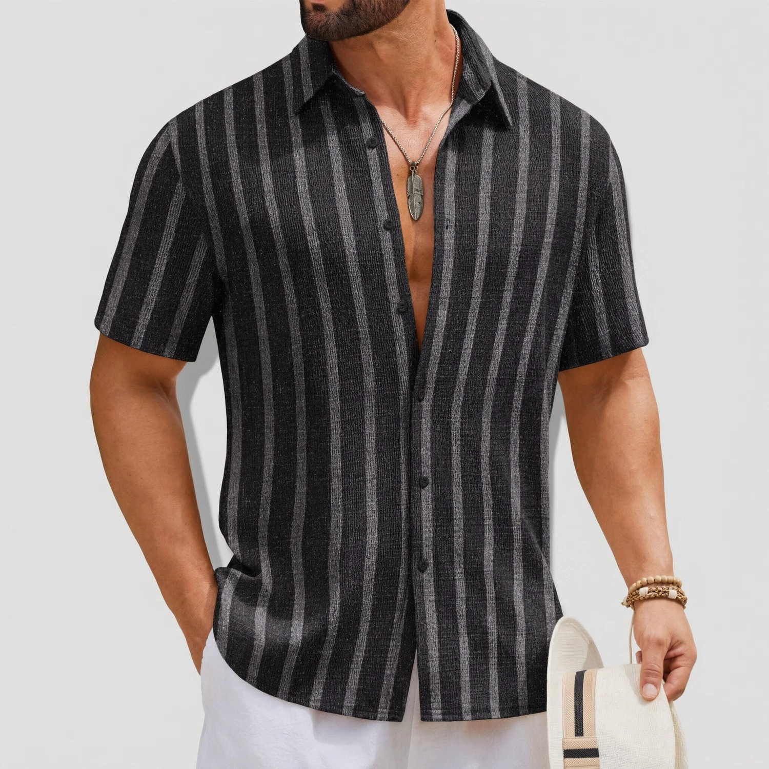 COOFANDY Mens Short Sleeve Button Down Shirts  V Neck Collared Casual Tops