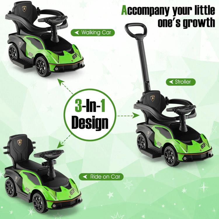 Hivvago 3-in-1 Licensed Lamborghini Ride on Push Car with Handle Guardrail