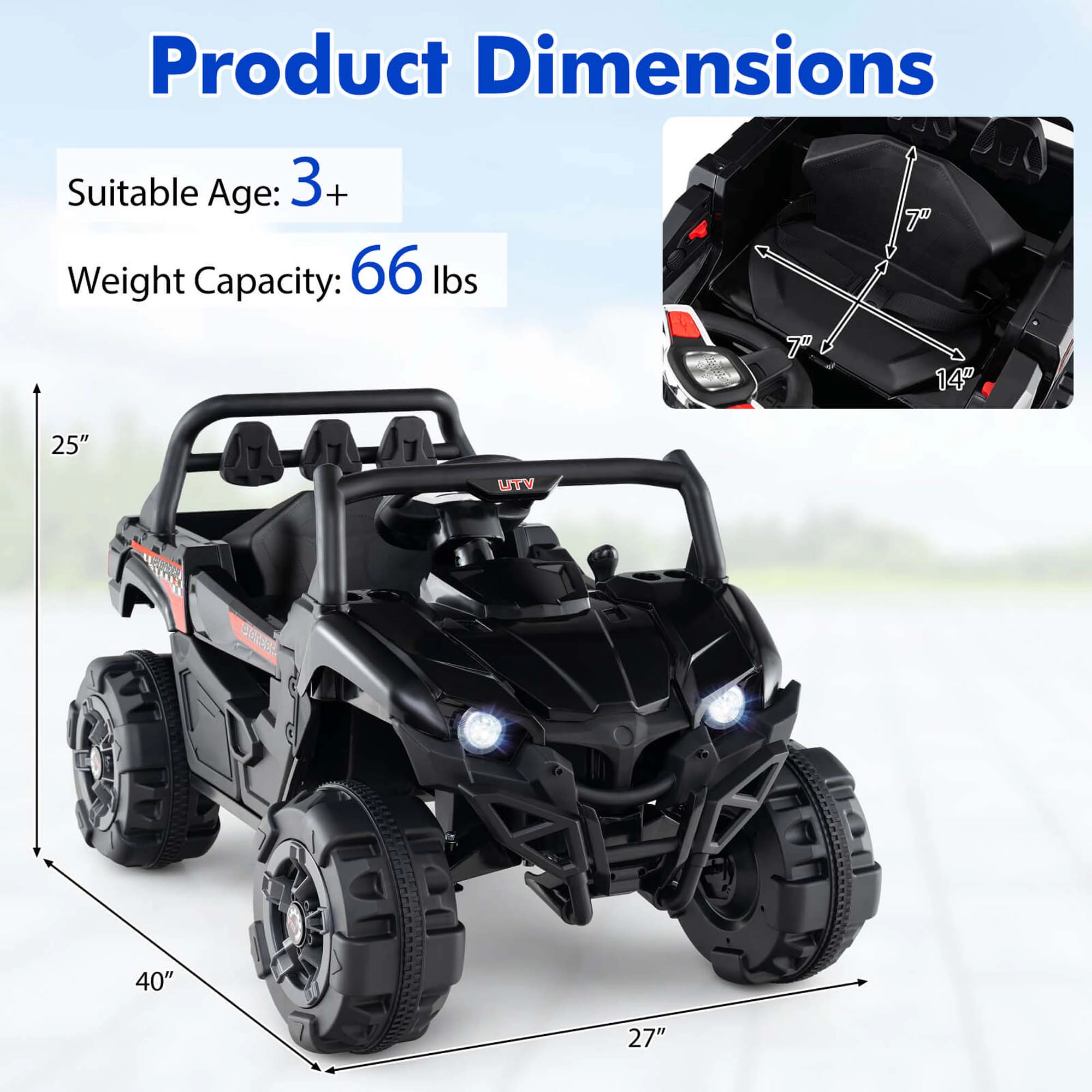 Costway 12V Kids Ride on Truck with Remote Control Slow Start Safety Belt Rear Storage Black