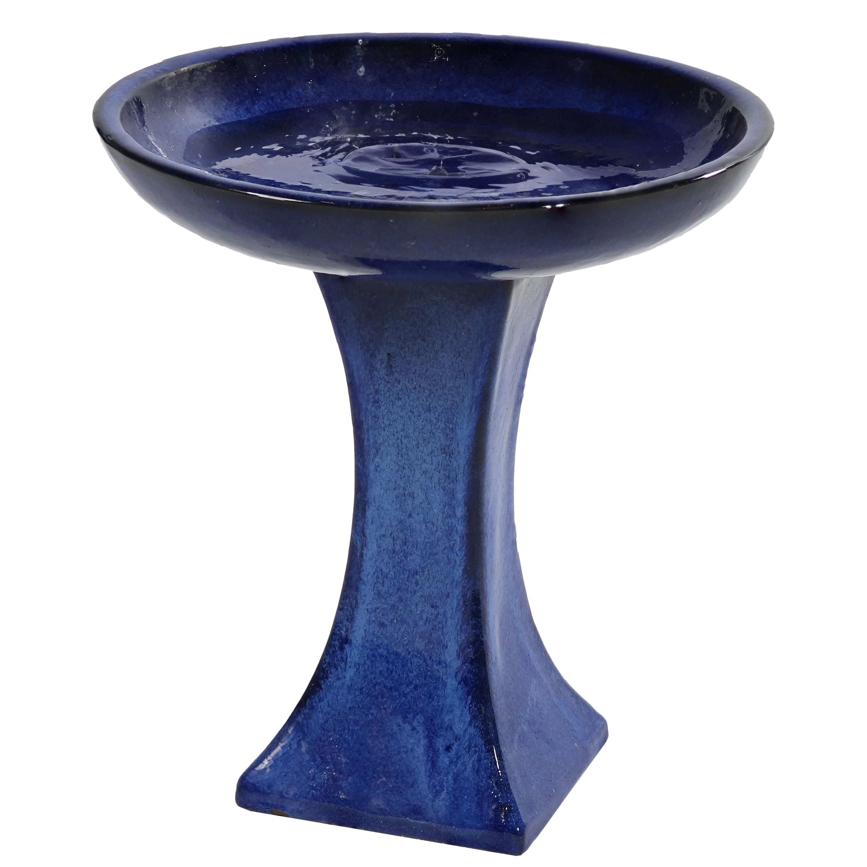 Sunnydaze Ceramic Bird Bath Bowl,16” H, Blue Glaze Finish