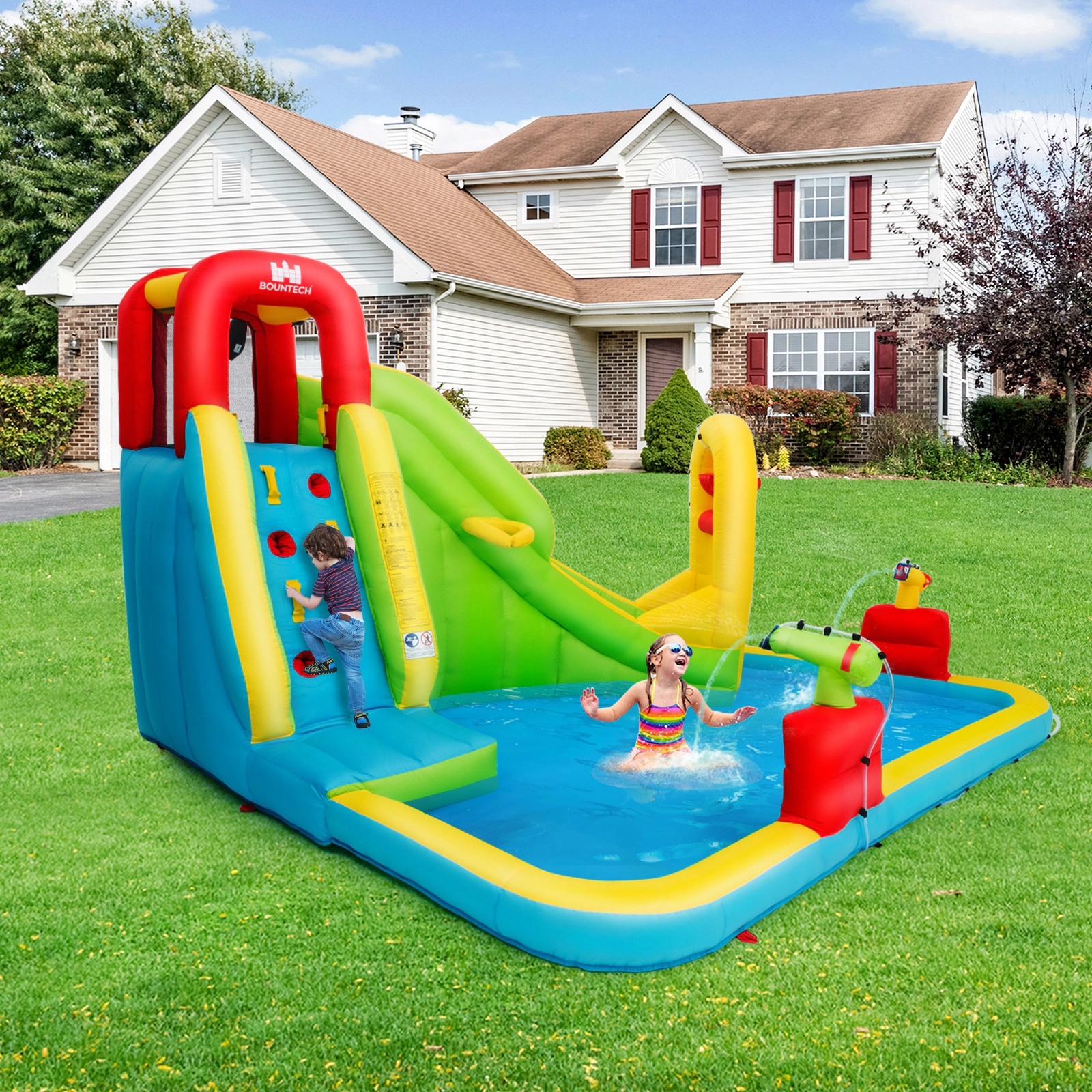 LJG Kids Outdoor Inflatable Water Bounce House with 480W Blower