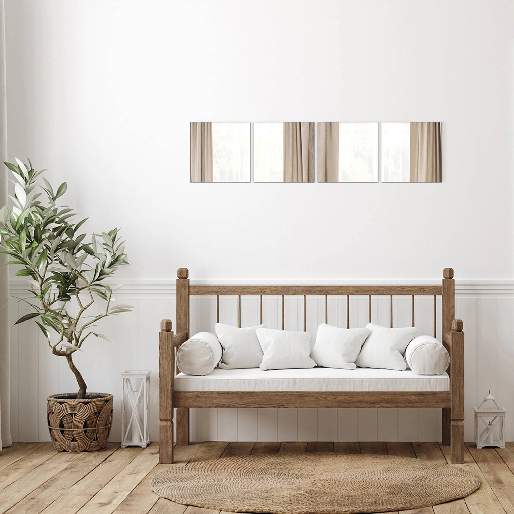 Evideco French Home Goods Set of 4 Frameless Glass Wall Mirrors 11.11in Silver