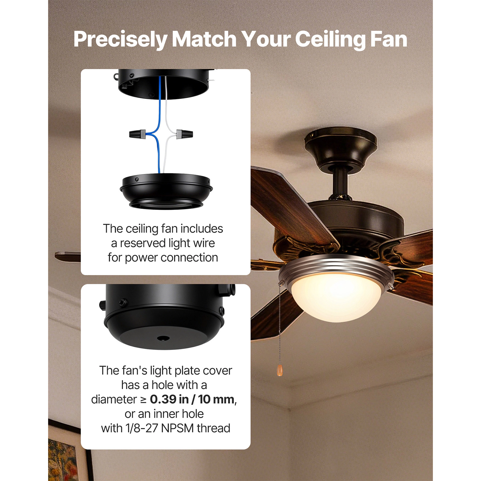 HONGGE Ceiling Fan Light Kit 3000K 750lm with Pull Chain Replacement Fixture for Living Room Bedroom Glass Shade