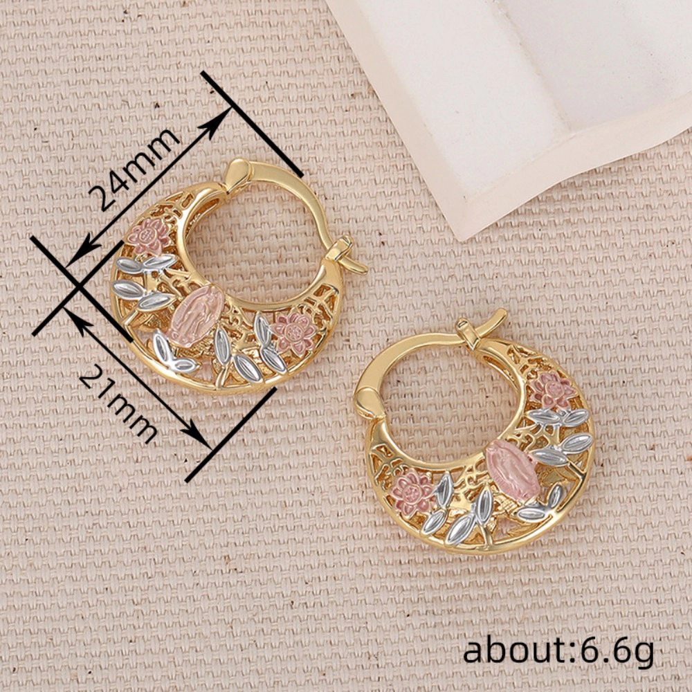 Wardrobe Whimsy Religious Flower Hollow Huggie Hoop Earrings for Women