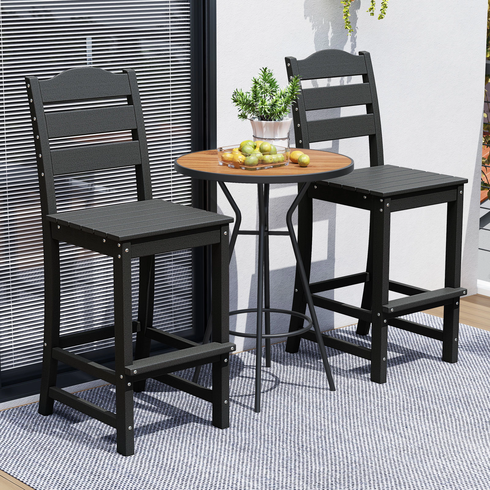 LJG 30 Inches Counter Height HDPE Bar Stool with Backrest and Footrest