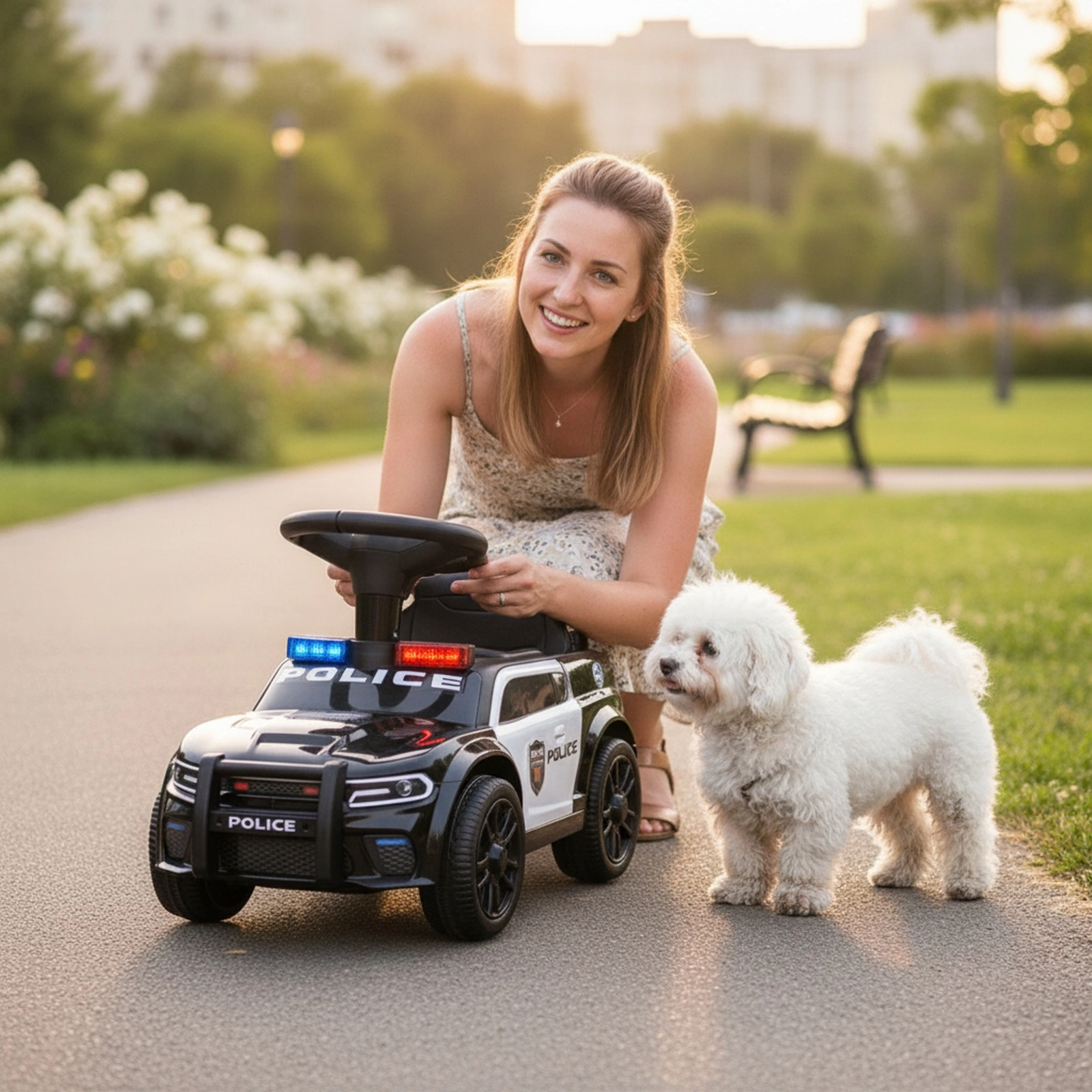 Toddler Sliding Ride On Car Police Siren 3 Music Modes Flashing Lights Anti-Tip Block 18 Months+ Black Scoot Car