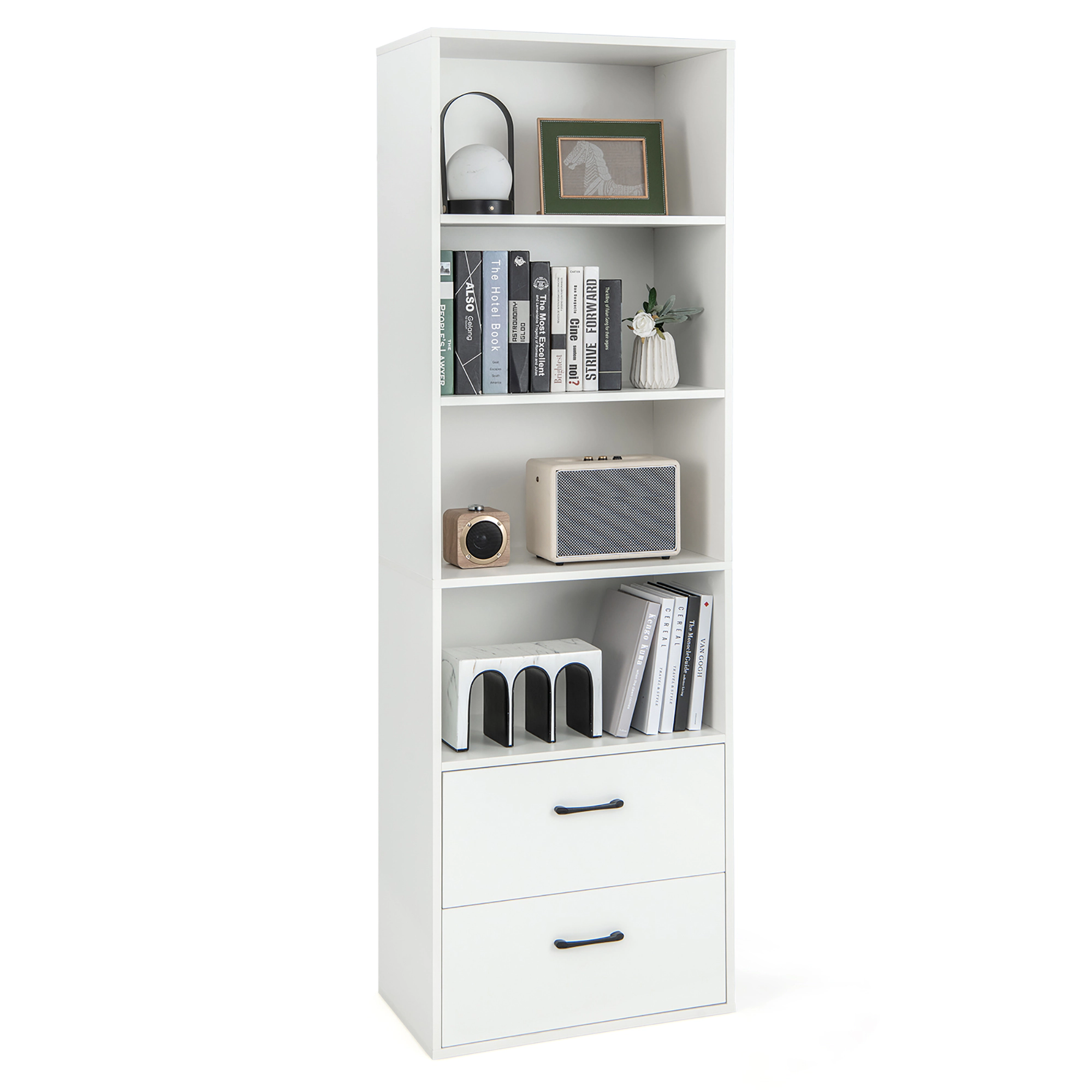 Costway 6-Tier Tall Bookshelf Freestanding Modern Bookcase White Storage Cabinet