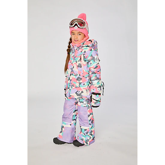 Deux par Deux Girls Two Piece Teknik Camouflage Print Snowsuit with Hooded Jacket and Snow Pants