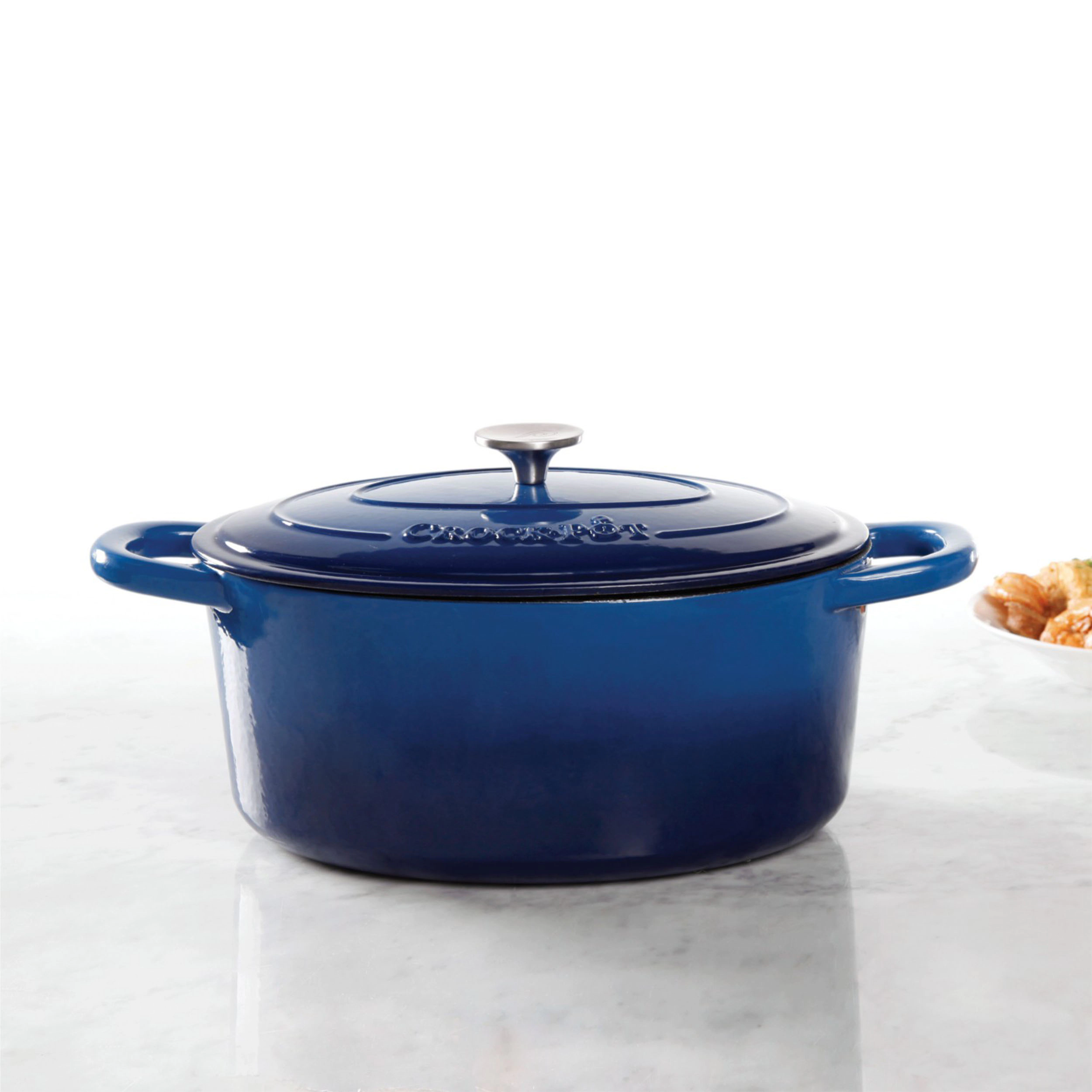 Crock Pot Artisan 7 Quart Enameled Cast Iron Oval Dutch Oven Sapphire Blue