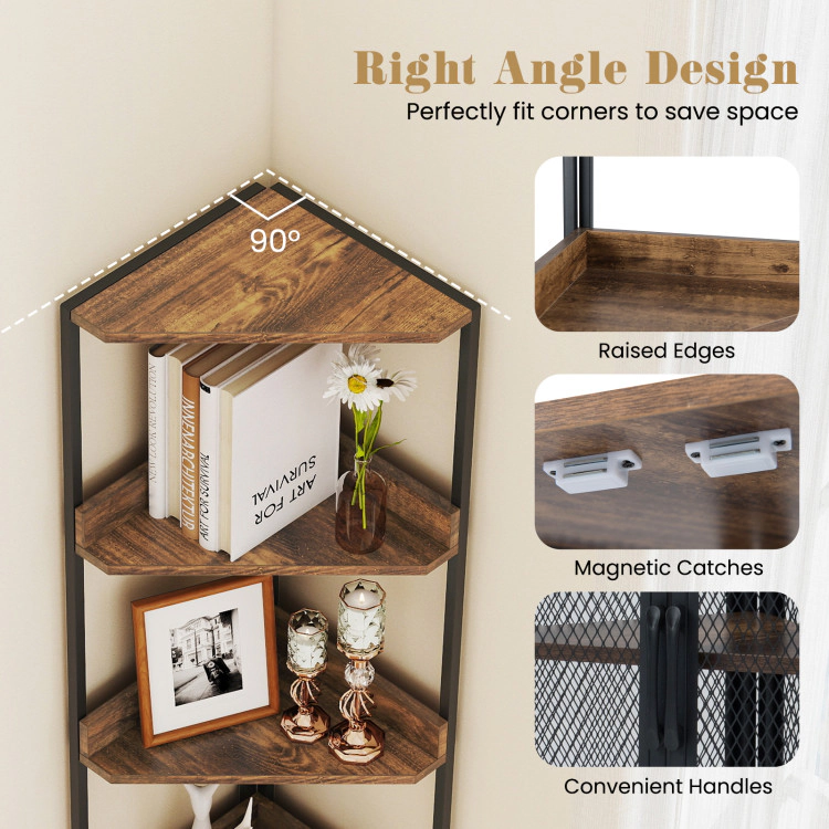 Hivvago 6-Tier Corner Shelf 67 Inches Tall Corner Bookshelf with Cabinet Industrial Bookcase