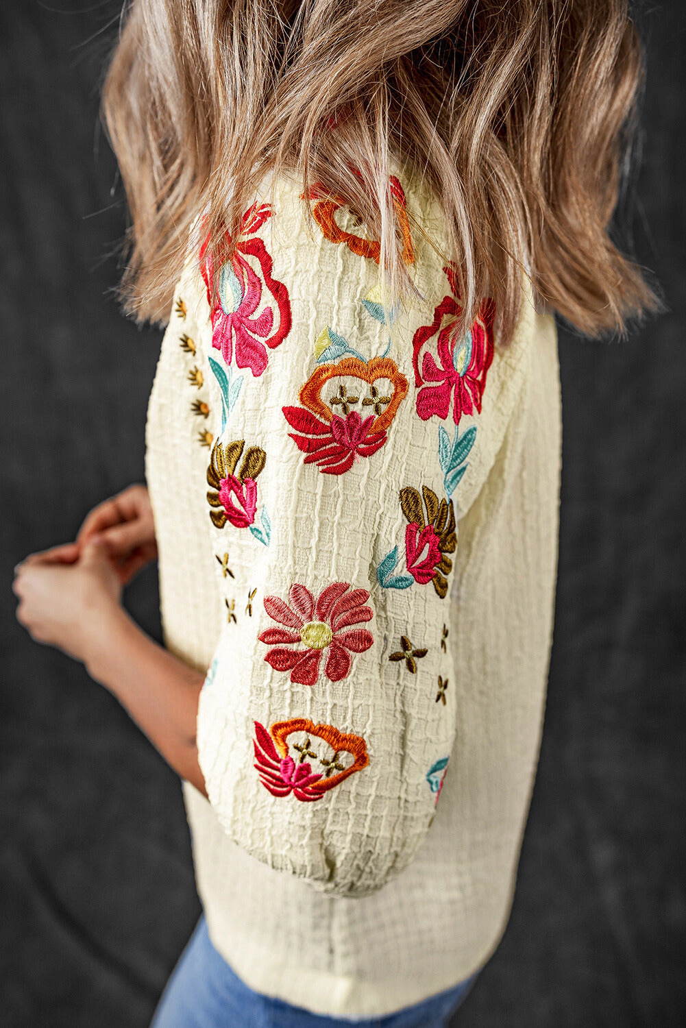 Threaded Pear Women's August Floral Embroidered Puff Sleeve Blouse