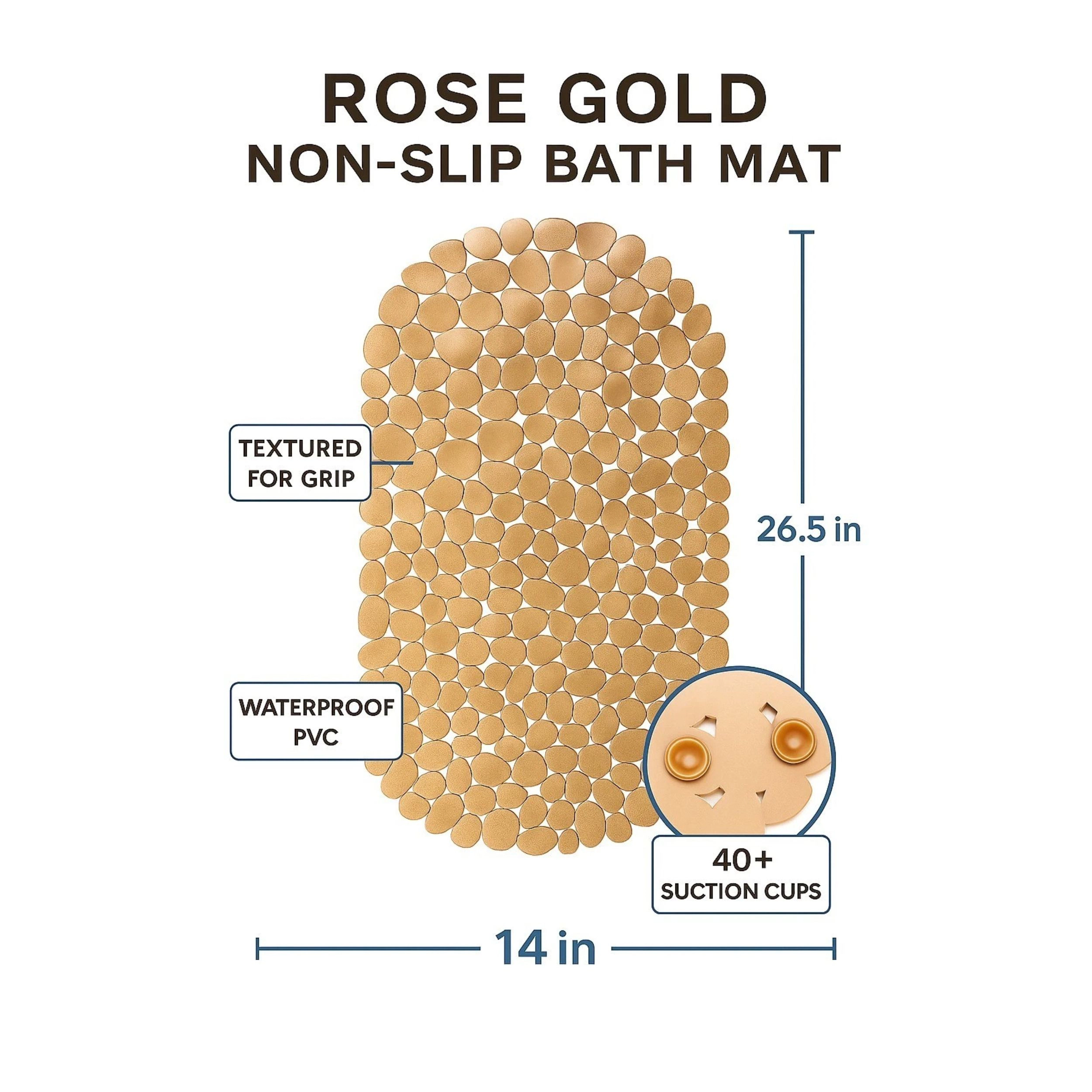 Home Collection Rose Gold Anti-Slip PVC Shower Bath Mat 26.5" x 14"