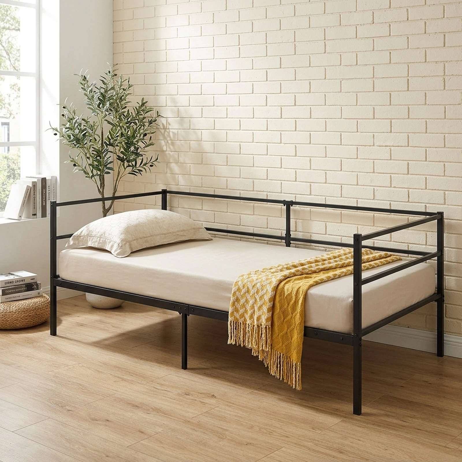 SUGIFT Twin Metal Daybed Frame with Steel Slats, Black