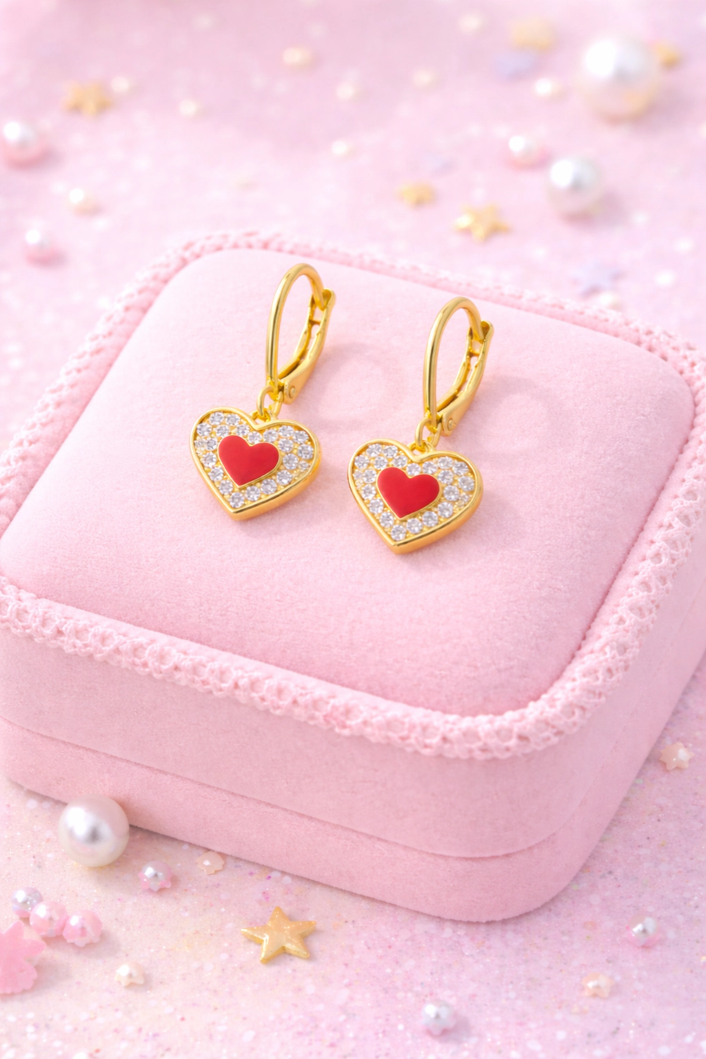 CHANTEUR Kids Yellow Gold Plated Heart Leverback Earrings - Sterling Silver Leverback, Hypoallergenic for Sensitive Ears