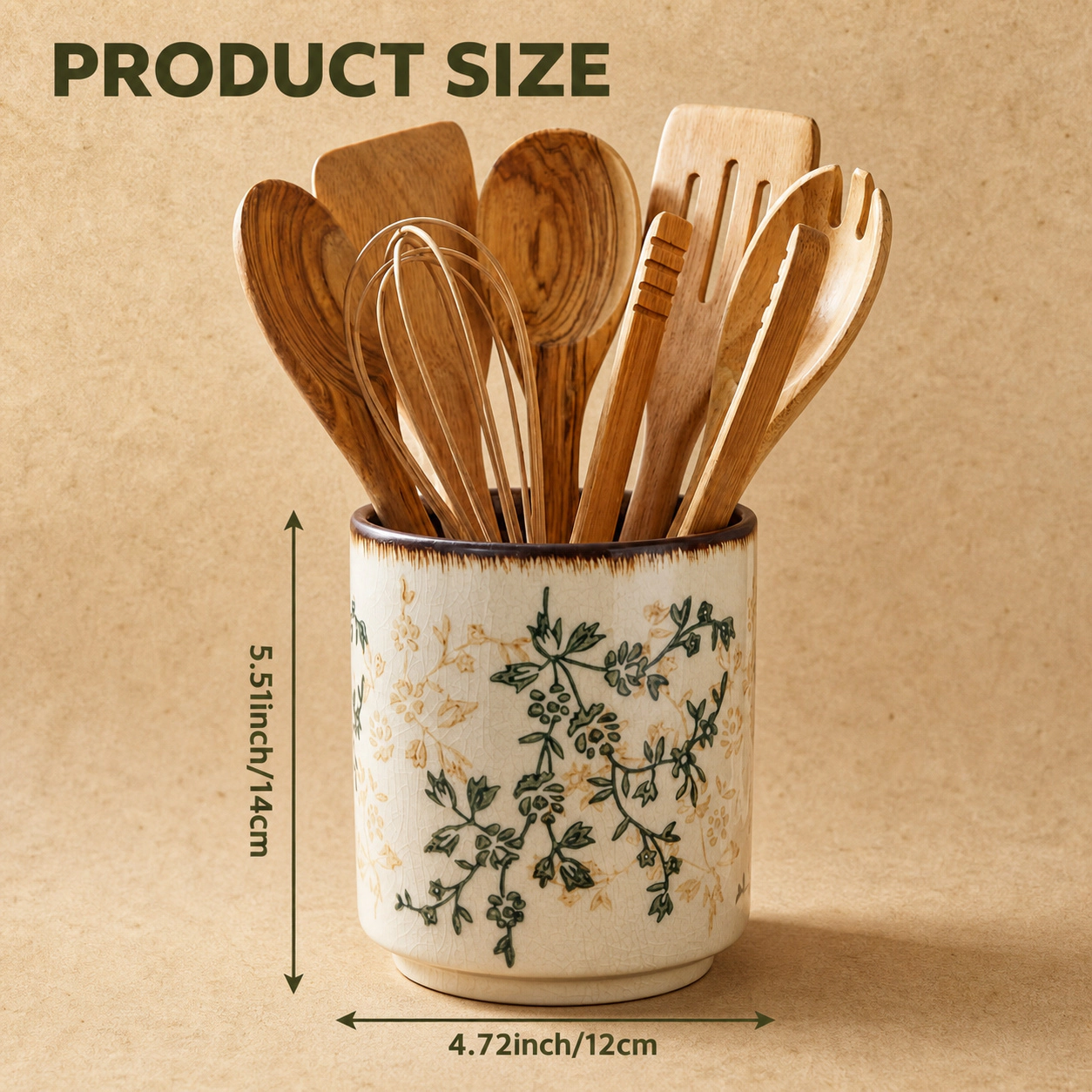 WZK Rustic Ceramic Farmhouse Decorative Kitchen Utensil Holder