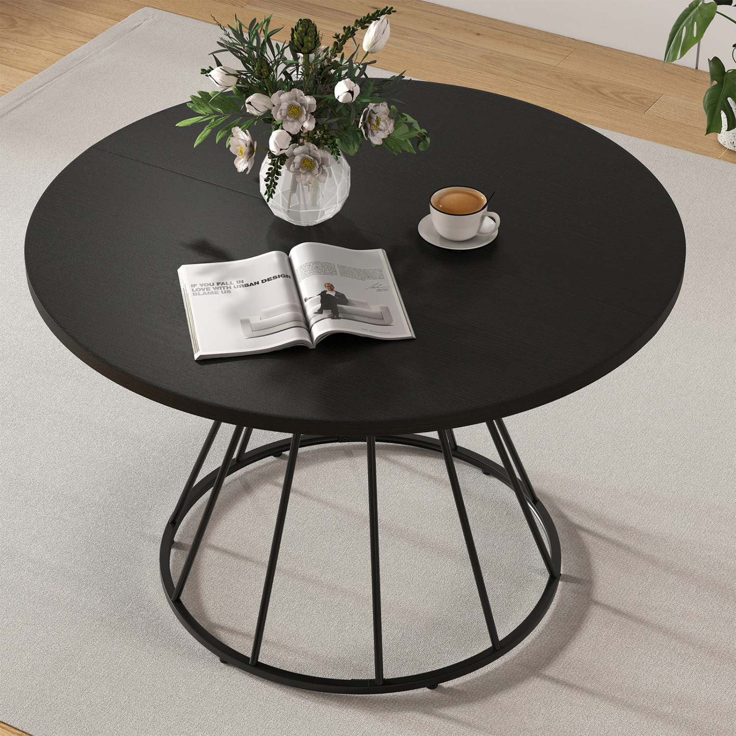 LJG 47 Inches Round Dining Table for 4 Farmhouse Kitchen with Wooden Tabletop