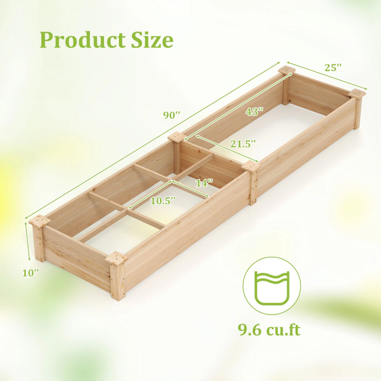 Hivvago Wooden Raised Garden Bed with 2 Planter Boxes and Dividers-Natural