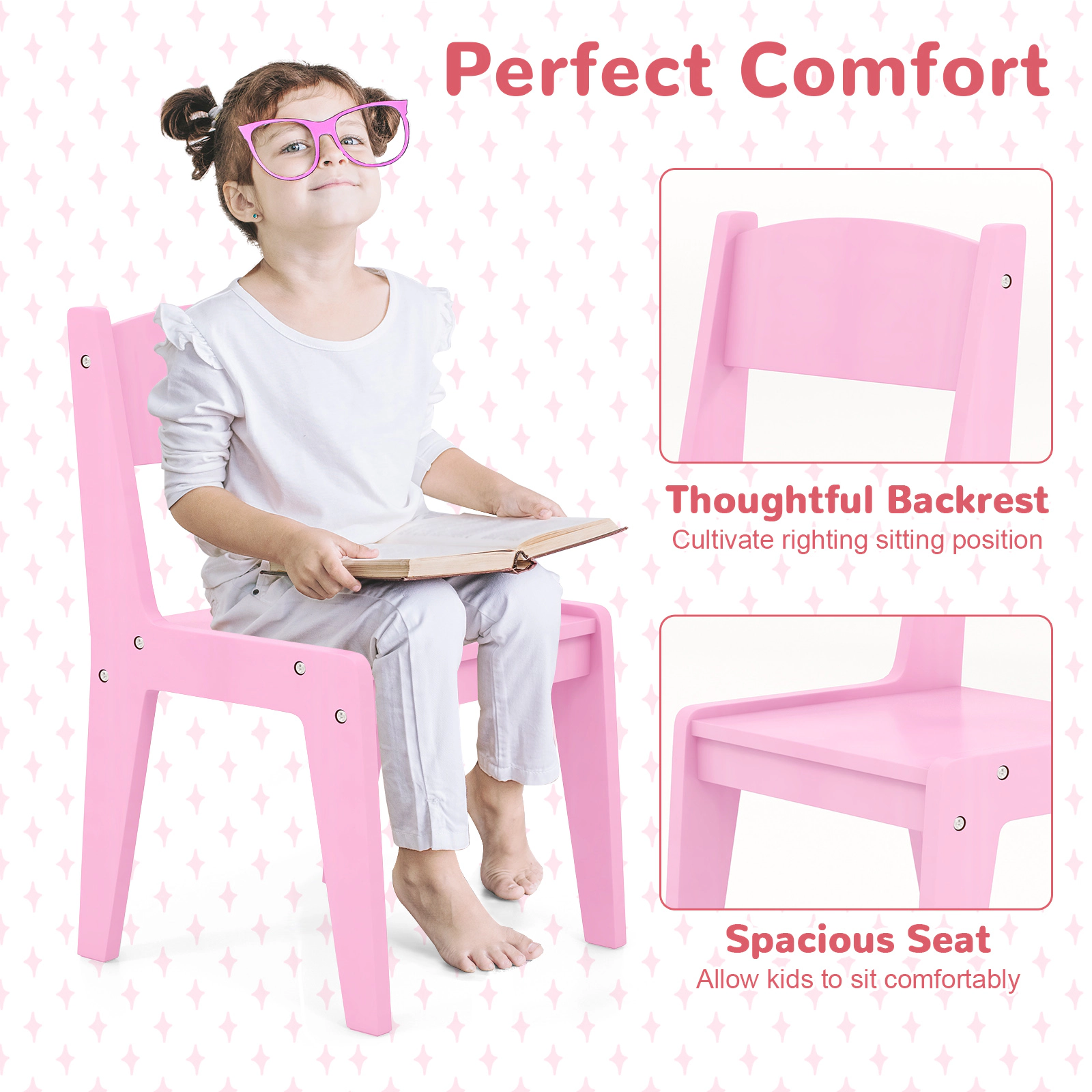 SUGIFT White Kids Vanity Table and Chair Set with 120 LED Lights, Acrylic Mirror and Storage